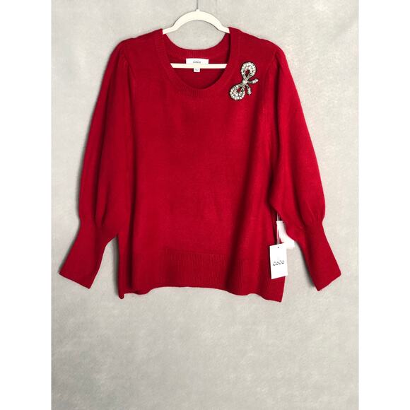 CeCe Crew Neck Sweater Women's 3X Rhinestone Bow Red NEW - Picture 1 of 9